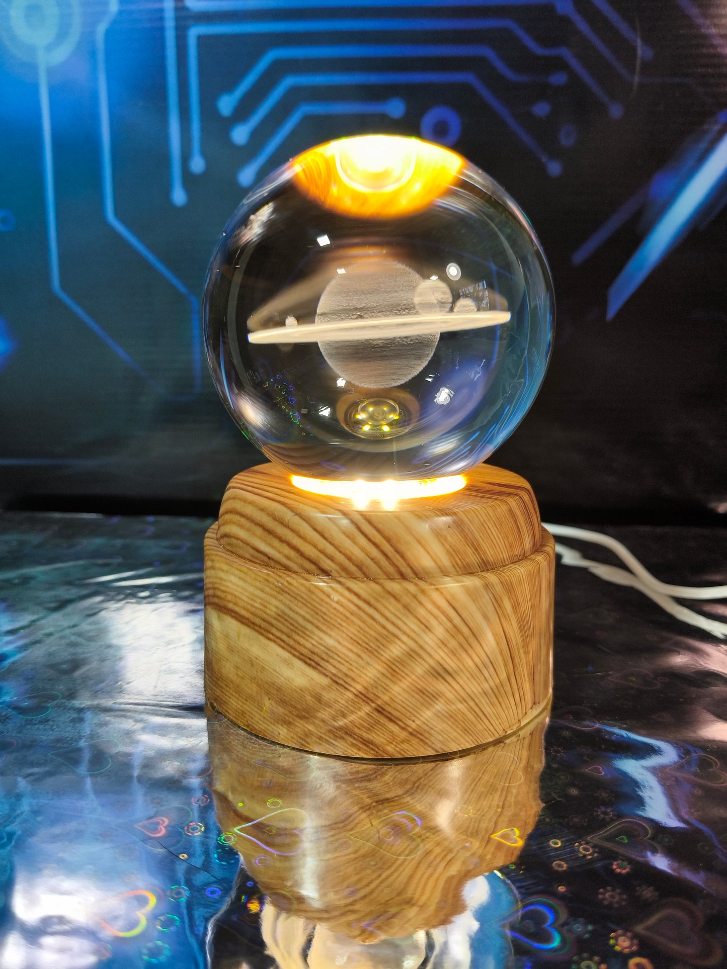 YANQEN Orb 3D: Lámpara de Cristal Giratoria 360°